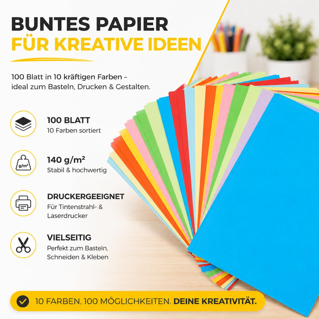 Papier kraft et carton de couleurs assorties 140 g/m² 100 feuilles pour imprimantes et loisirs créatifs