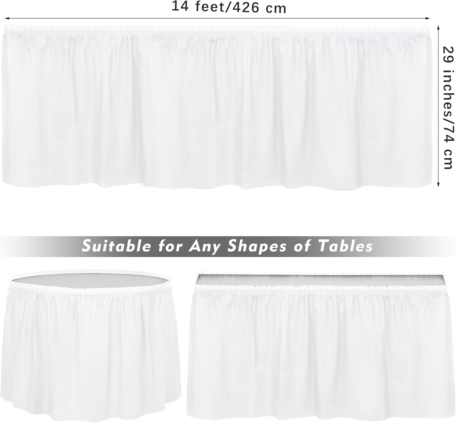 TURSTIN 8 Pieces White Plastic Table Skirts 14 Feet x 29 Inch for Rectangle Tables Fitted Tablecloth Disposable Table Cover for Birthday Party, Events, Banquette Baby Shower