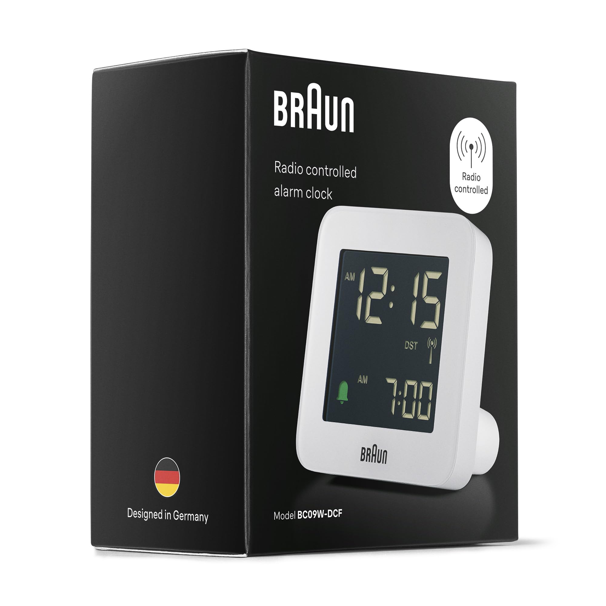 Braun Orologio Sveglia Digitale Radio controllato Fuso Orario Europa Centrale (DCF) con Funzione Snooze, Display LCD, Funzione Quick Set, Suono Sveglia Beep con crescendo, Bianco, BC09W-DCF.