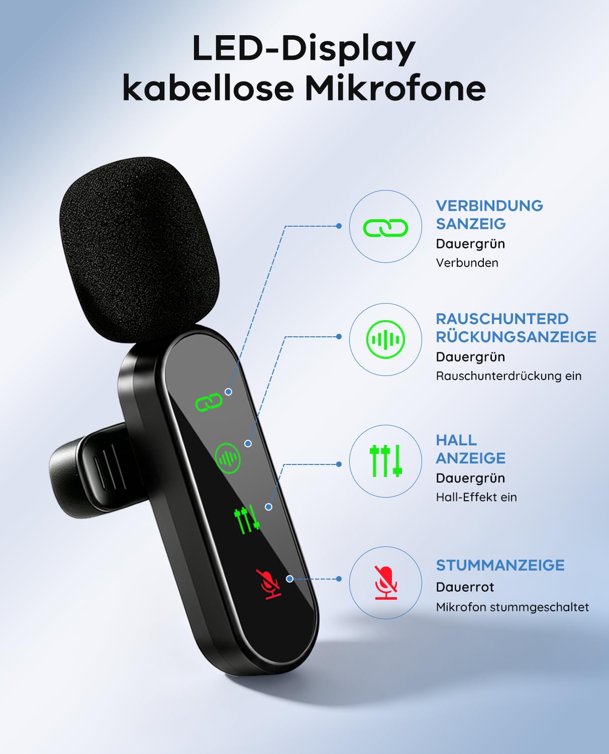 4er-Set kabelloses Lavalier Mikrofon für iPhone und Android-Handy | Mini Ansteckmikrofon mit Rauschunterdrückung für Kamera, Computer, YouTube, TikTok, Vlog, Podcasts und Live-Streaming