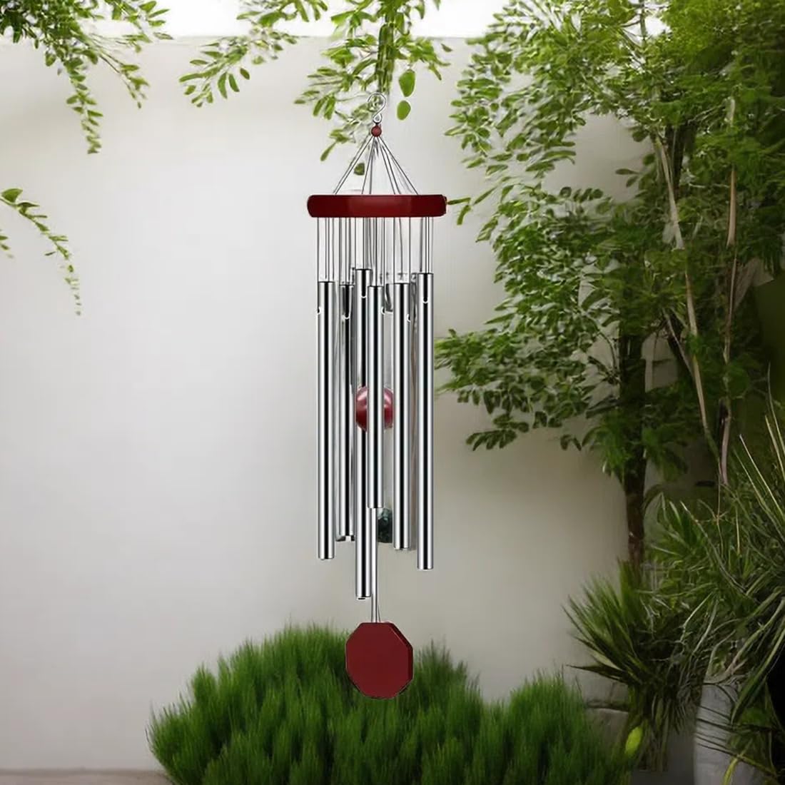Campanelli a vento con campanelli musicali,Tubi in Alluminio Campane a Vento,Silver Chimes of Mercury Windchime,Sonaglio a Vento Metallo,artigianato con pendolo per uso esterno,per Giardino, Cortile
