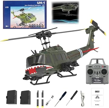 RC ERA C032 UH-1 Huey RC Helicopters for Adults Beginners, 1/48 Scale 6CH 2.4G 6-Axis Gyro Remote Control Stabilized Aircraft with 3D Rolling & Altitude Hold RTF / 2 Battery