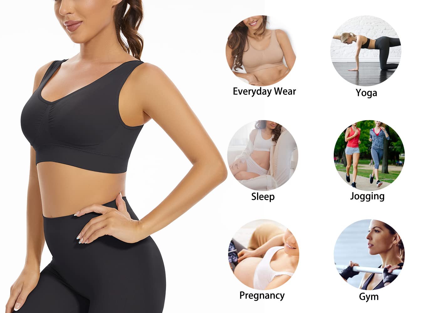 Lemef Reggiseno Sport Privo di Cuciture a Fili Liberi Reggiseno Yoga con Imbottiture Estraibili per Donne Set di 3