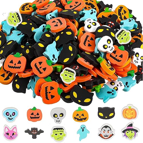 120 Pieces Halloween Mini Erasers Bulk for Kids Pencil Eraser Ghost Pumpkin Skull Erasers Trick or Treats Halloween Party Favors Gift Goody Bag Filler Classroom Prize (12 Mixed Style)