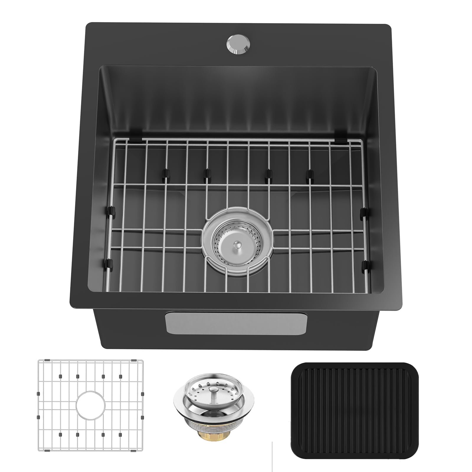 Attop 18 in. Drop-in Single Bowl 18-Gauge Nano Black Stainless Steel Scratch Resistant Kitchen Bar Sink with Strainer BK-TM-1818 - The Home Depot