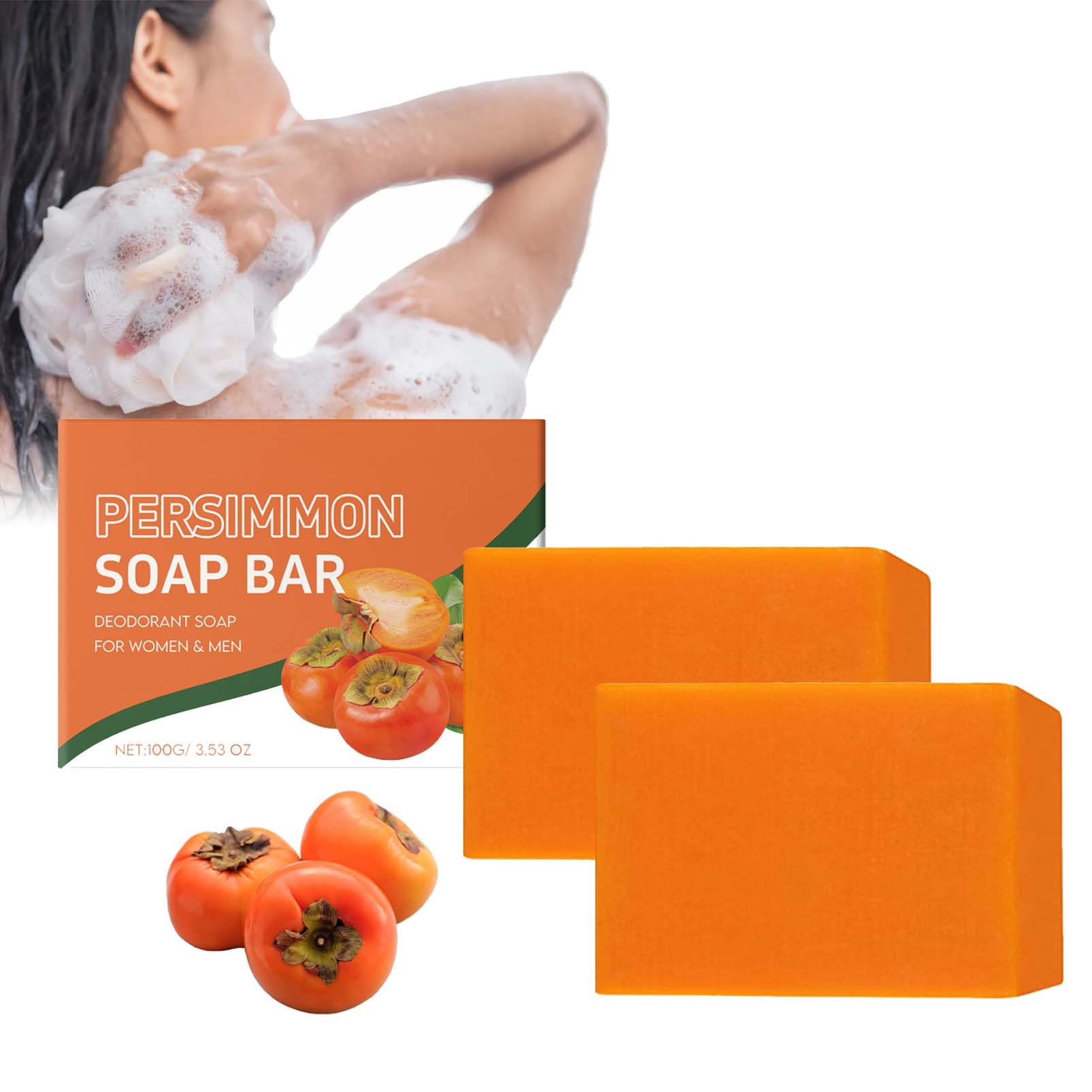 Sapone caki, 2 pezzi di sapone naturale presimmon, cachi per la rimozione dell'odore del corpo per uomini e donne, idratante, sbiancante, sapone da bagno per pulizia profonda per viso e corpo, peeling