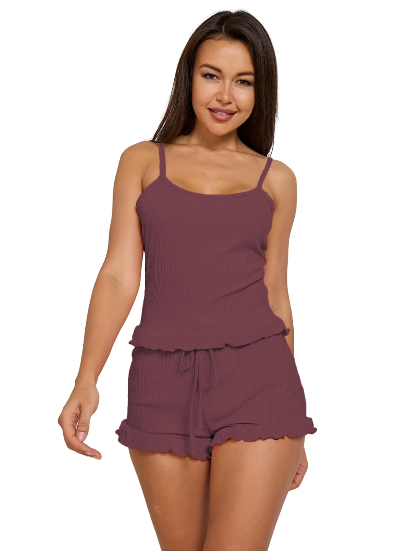 kellberry Women's Cotton Rib Night Suit Set of Top & Shorts-picture-41