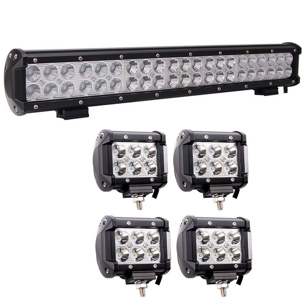 Lumitek 20inch 126W LED Light Bar Spot Flood Combo Light with 4PCS 18W Spot Beam Led Pods for Pickup Trucks SUV UTV Tanks Van Camper ATV 4WD…