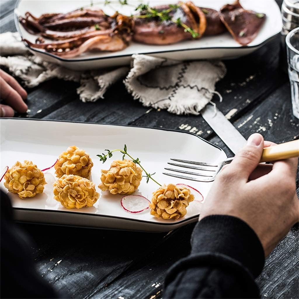 Rectangular Porcelain Fish Plate Household Simple Tableware White Multi-size Optional,White-M(27.5×15.5×3.5cm)