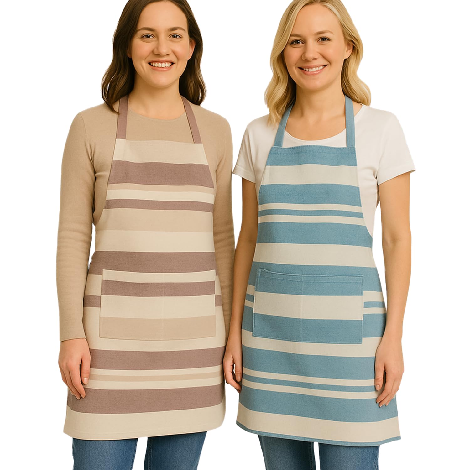 Värde 2 Pcs Unisex Cooking Aprons | Spillproof Layer | Striped Design with 2 Front Pocket & Free Size Neck Strap | Durable, Oil & Stain Resistant | Chef Apron for Cooking (Grey Olive & Lavender Mist)