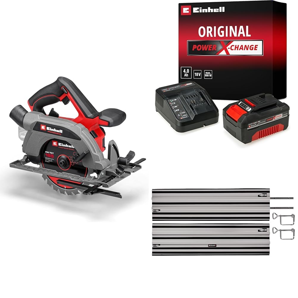 Einhell TP-CS 18/165 Li BL - Solo Akülü Daire Testere + 18V 4,0 Ah PXC Starter Kit, Akü ve Şarj Cihazı + Alüminyum Daire Testere Rayı 2x1000 mm
