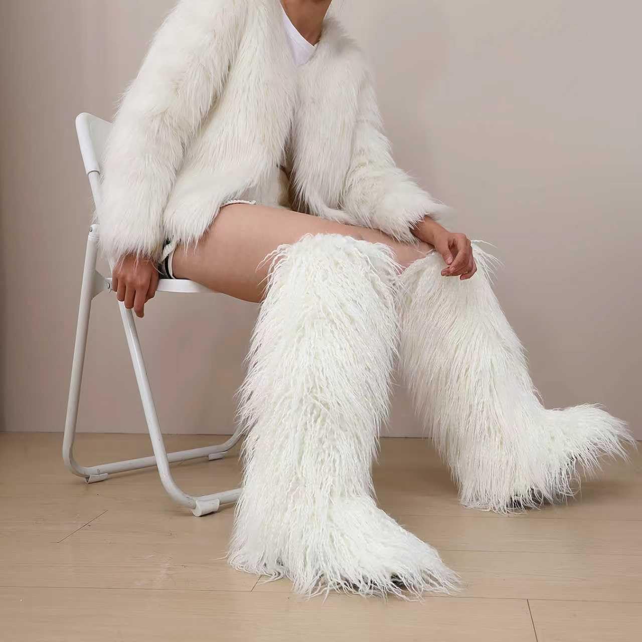 Over the Knee Boots for Women 29 inchs Faux Fur Boots Flat Thigh High Boots - Image 3