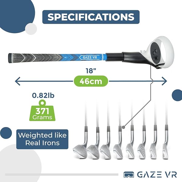Gaze VR | VR Golf Club Attachments for Meta Quest 2 | Pro Grip | Right & Left Controllers | Blue - 5