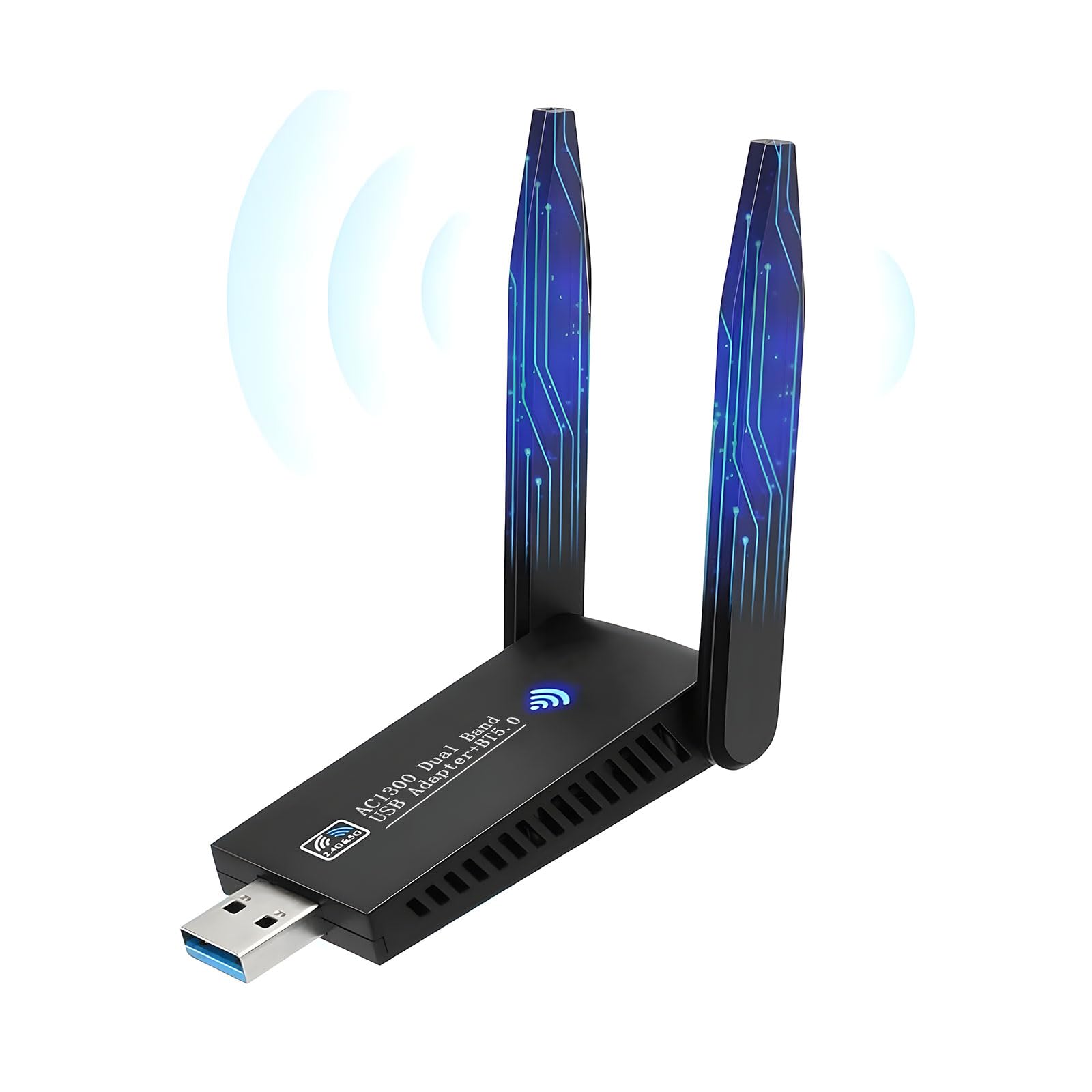 Adaptador WiFi USB 1300 Mbit/s Con Bluetooth 5.0, Antena Dual 5dBi (5,8 GHz/2,4 GHz), USB 3.0, Tarjeta Para PC, Compatible Con XP/11/10/8/7/Mac
