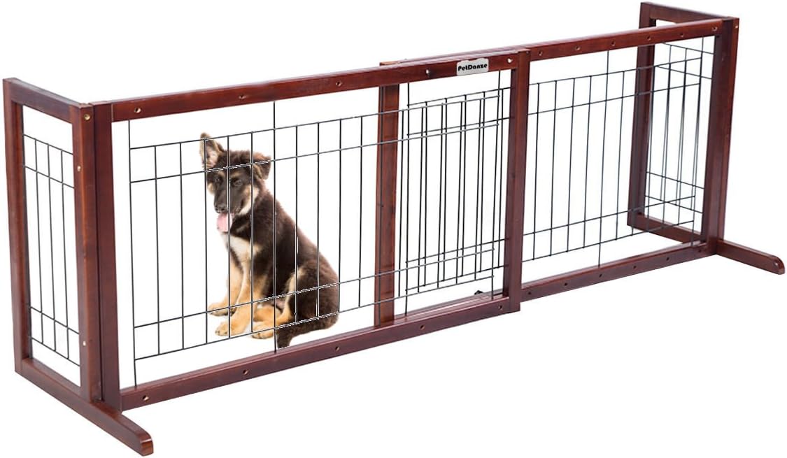 PetDanze Free-Standing Pet Gates | Extra Wide Indoor Small Dog Gate | Expandable Puppy Safety Gate | Wooden Long Door Pet Gate | 40" to 71" Adjustable