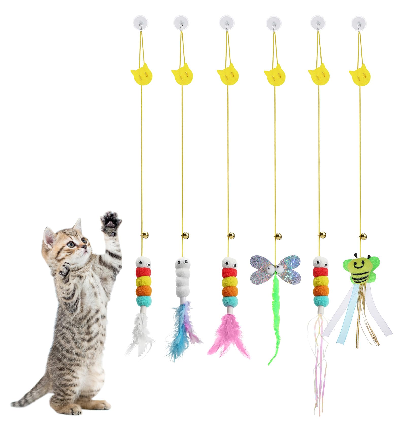 6 Pcs Hanging Cat Toys for Indoor, Interactive Plush Feather Cat Hanging Toy for Door Kit…
