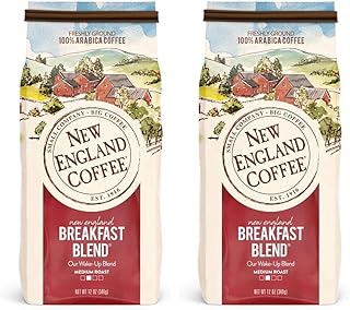 New England Coffee Breakfast Blend Medium Roast Ground Coffee, 12oz Bag (Pack of 2)
