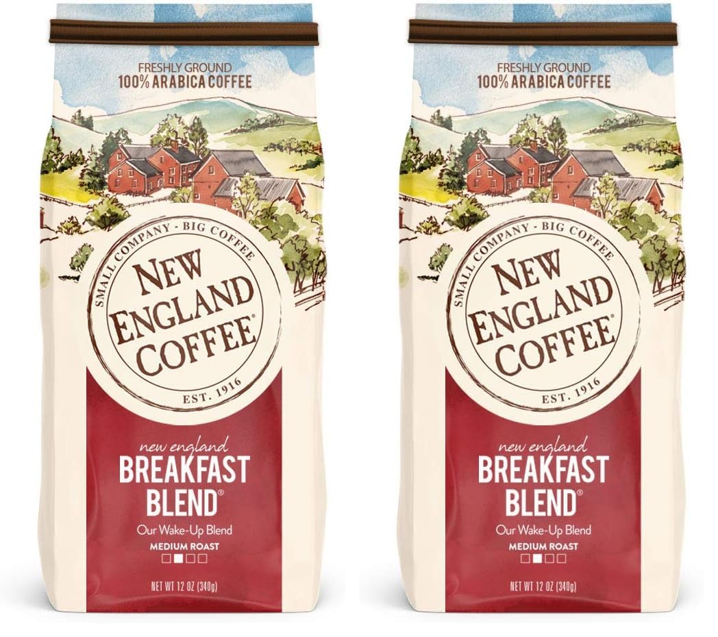 New England Coffee Breakfast Blend Medium Roast Ground Coffee, 12oz Bag 