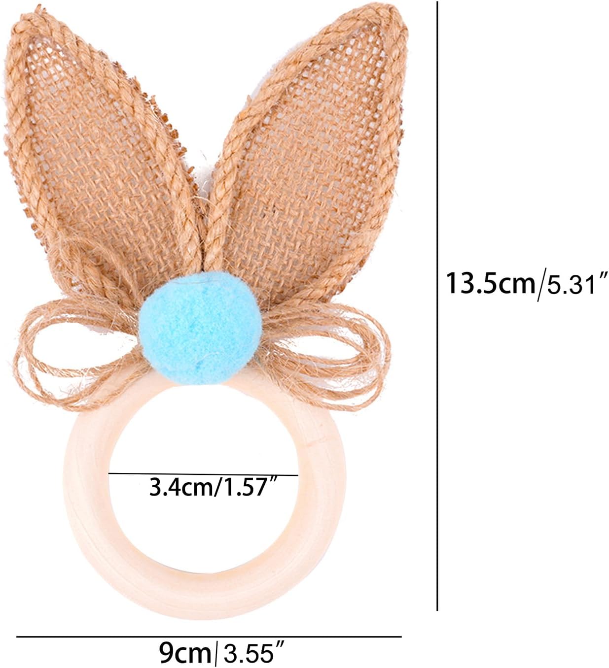 Easter Bunny Napkin Rings Set of 12 Wooden Napkin Rings with Jute Bunny Ear Decor for Easter Table Decorations Rustic Farmhouse Wedding Holiday Party Supplies