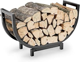 薪収納ラック、薪収納庫、金属製、室内暖炉、保管、整理、薪展示、移動式コンロ、屋外/屋内、エネルギーディア、キャンプファイヤー(ブラック)