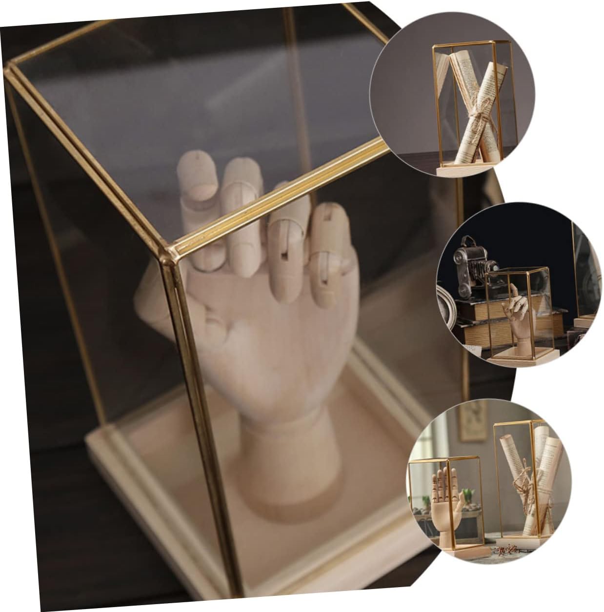 VICASKY Nordic Brass Glass Display Case Antique Model Storage Box for Home Decor Vintage Figurine Holder Lid for Jewelry and Collectibles