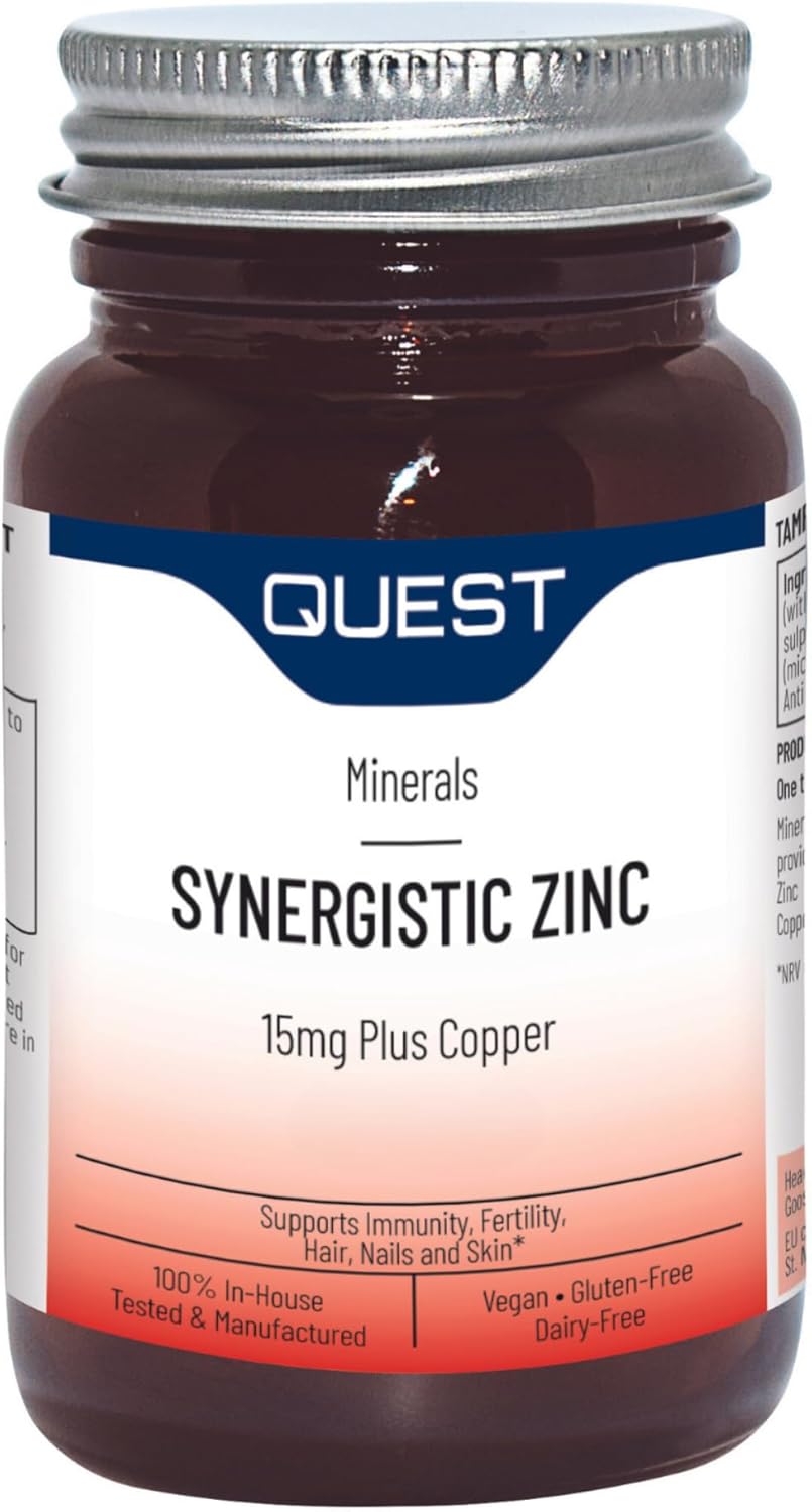 Quest – 90x 15mg Synergistic Zinc with Copper for Immune System Support & Hair, Skin & Nails Booster. Daily Vegan & Gluten Free Zinc Supplements Capsules for Immunity & Antioxidant (Pack of 1) Quest – 90x 15mg Synergistic Zinc with Copper for Immune System Support & Hair, Skin & Nails Booster. Daily Vegan & Gluten Free Zinc Supplements Capsules for Immunity & Antioxidant (Pack of 1)