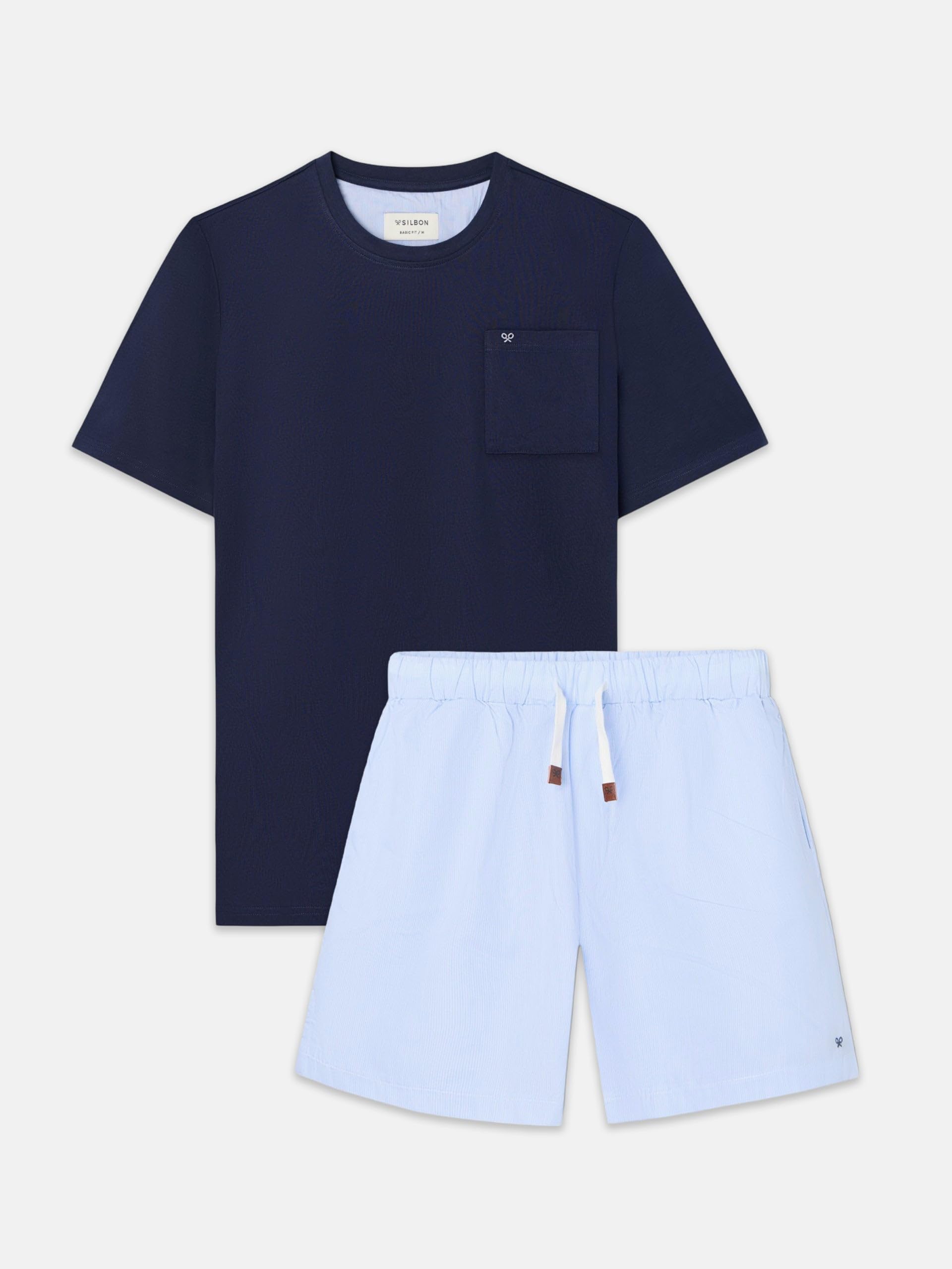 SILBON Pijama Corto Bolsillo Rayas Azul Marino