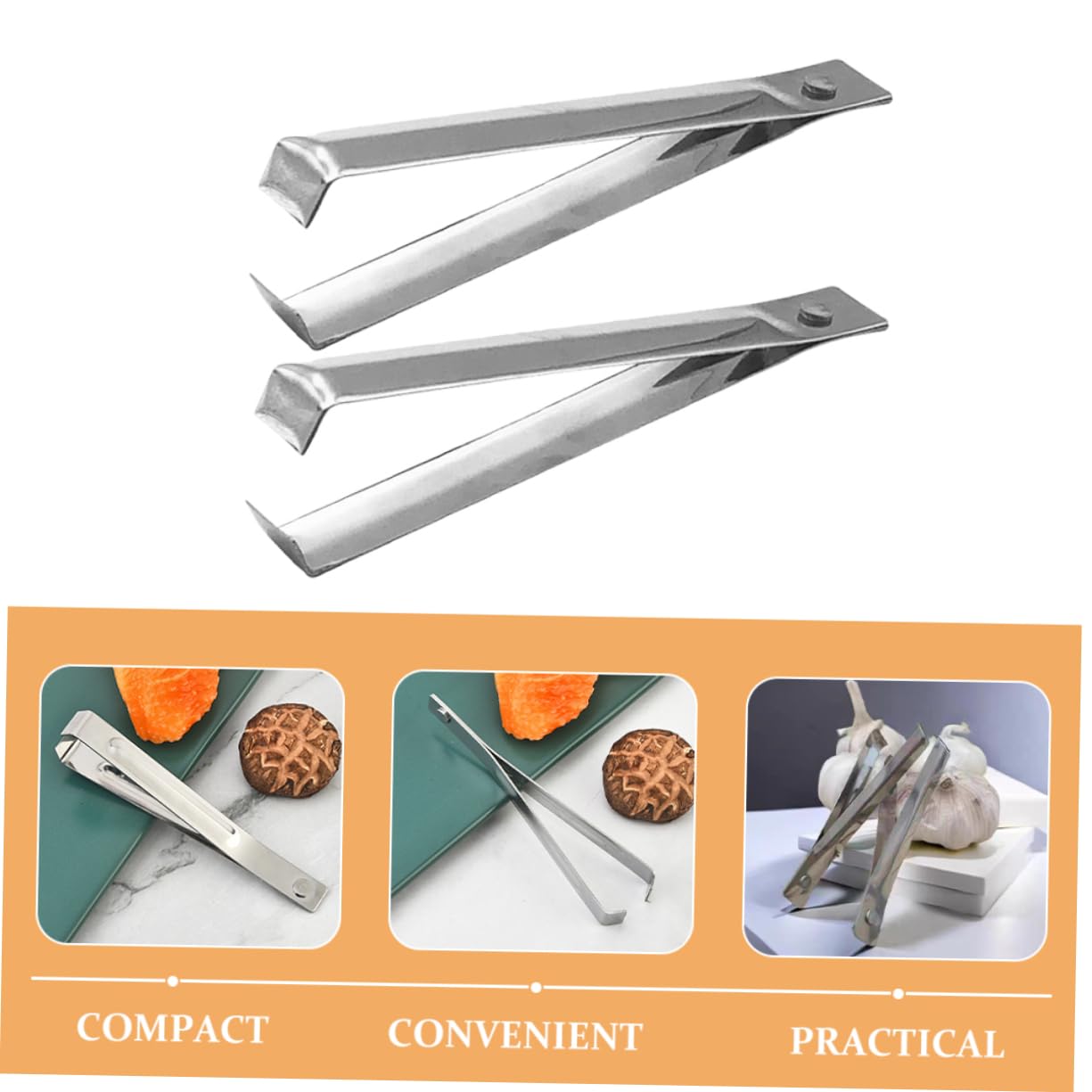 CONGARTENO 2pcs Stainless Steel Garlic Peeler and Skin Remover Tool Easy Use Garlic Tweezer for Quick Peeling Compact Kitchen Essential for