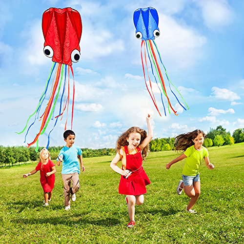 2Pack Large Octopus Kites, Long Tail Beautiful Easy Flyer Kites Beach Kites, Good Kites for Kids and Adults Easy to Fly