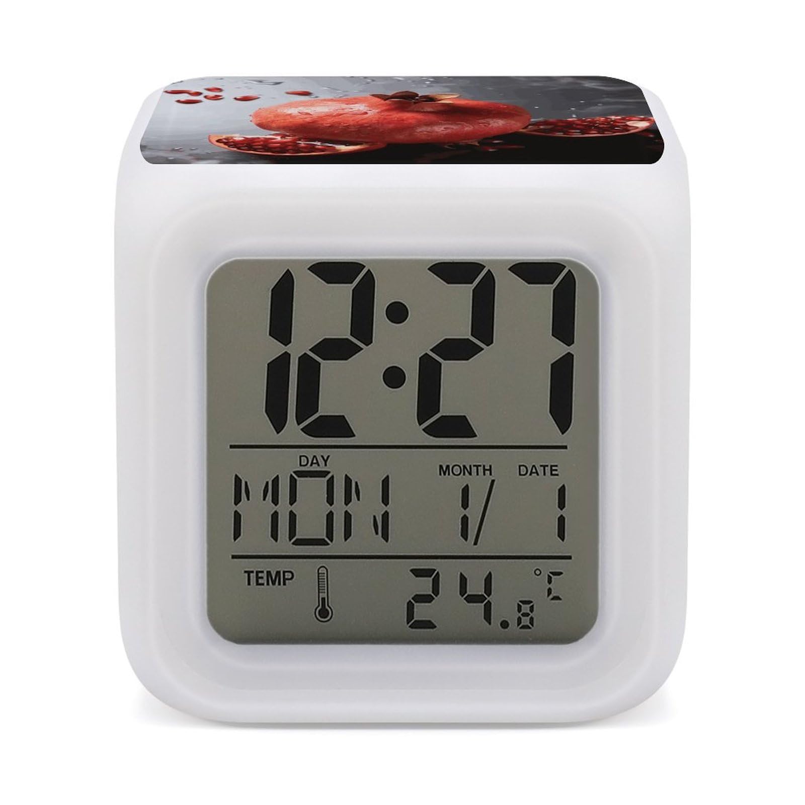 VstaDank Pomegranate Alarm Clocks with 7 Color Changing Night Light Exquisite Bedroom Digital Clocks with LED Temperature Display Desk Clock Ok to Wake Clocks for Heavy Sleeper