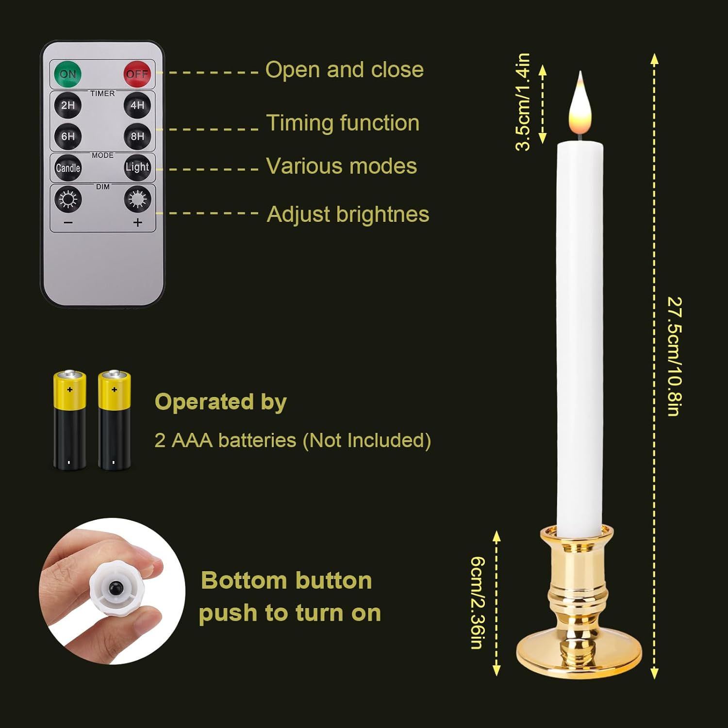 LED Flameless Window Candles With Remote Timer-Battery Operated Realistic Flickering Candlesticks Lights With Removable Gold Candle Holders Best Gift For Xmas Wedding Home Dinner Decor Set of 10