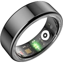 Smart Ring, Bluetooth Health Smart Ring w/Sleep Heart Rate Blood Pressure Oxygen Monitor for Samsung iPhone Waterproof Fitness Tracker IP68 Calories Step Counter, Black #8