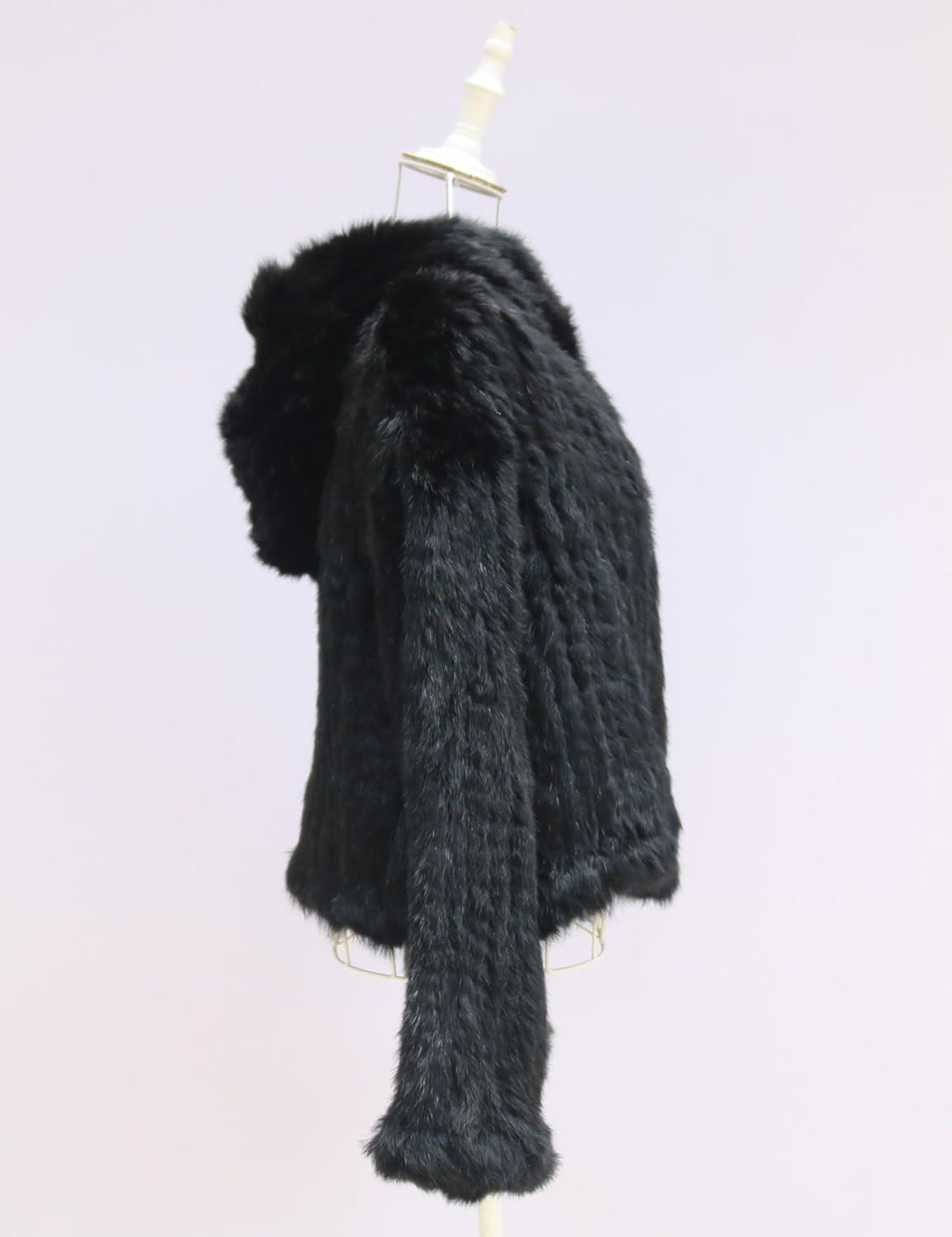 Women's Real Rabbit Fur Coat Loose Hooded Flare Sleeves Thickened Genuine Fur Jacket Short Streetwear