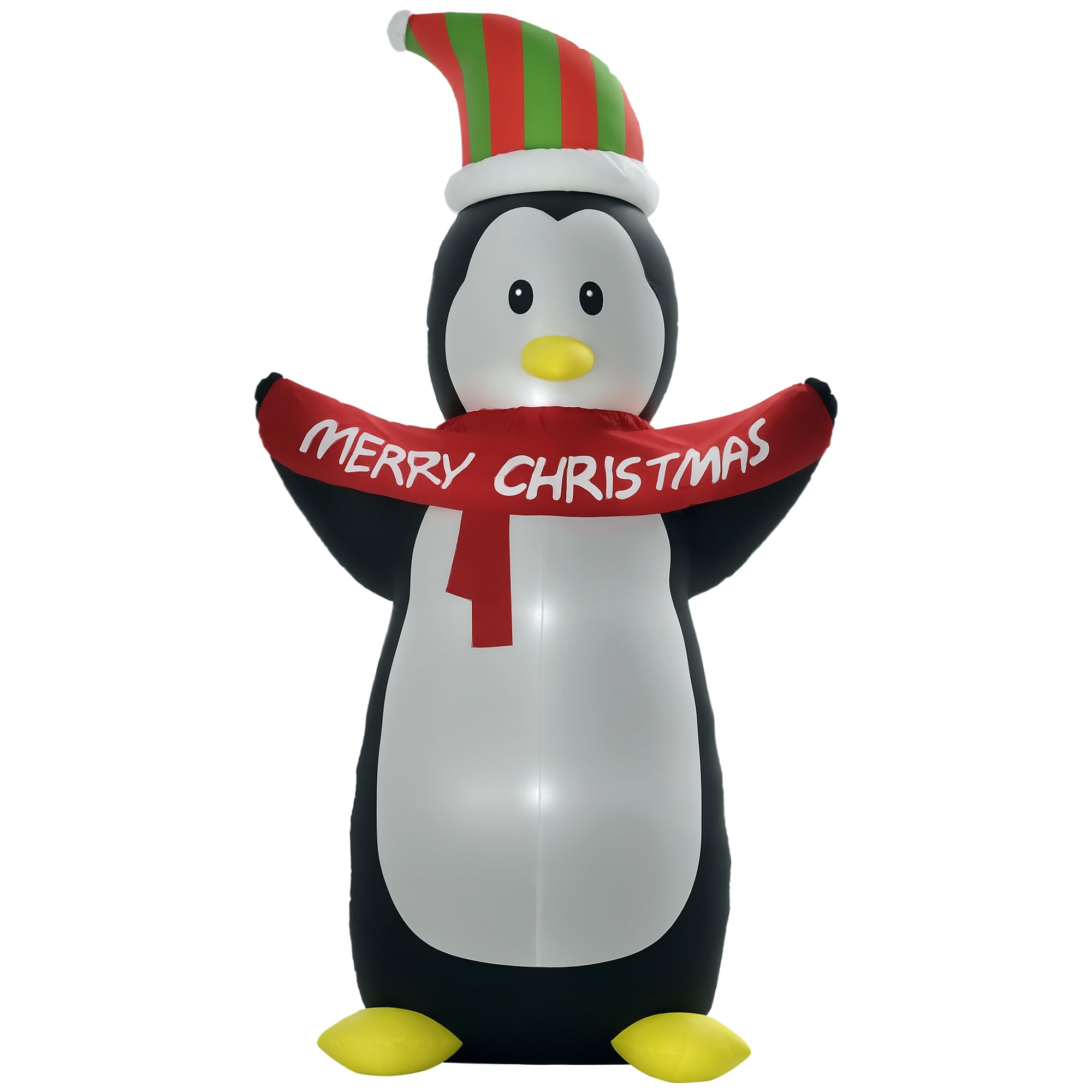 HOMCOM 8ft Inflatable Penguin & Christmas Banner Decoration w/Inner LED Lights Indoor Outdoor Weather-Resistant Shell Fun Cute