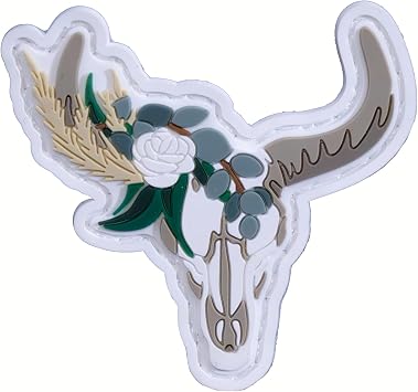 Flowering Cow Skull PVC Morale Patch Southwestern Tactical Gear | Soft Flexible PVC | 2.5x2.5 Inch | Hook-and-Loop Backing