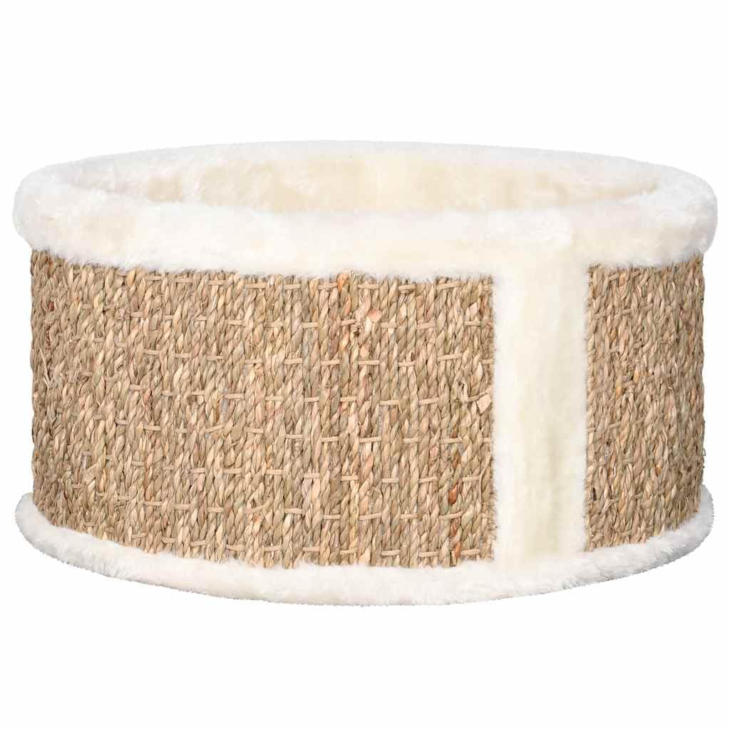 Katzenkorb Rund 36 cm – Katzenbett mit Seegras Kratzfläche und ultraweichem Plüsch, Gemütlicher Schlafplatz für Katzen, Stabiles Katzenzubehör, Beige