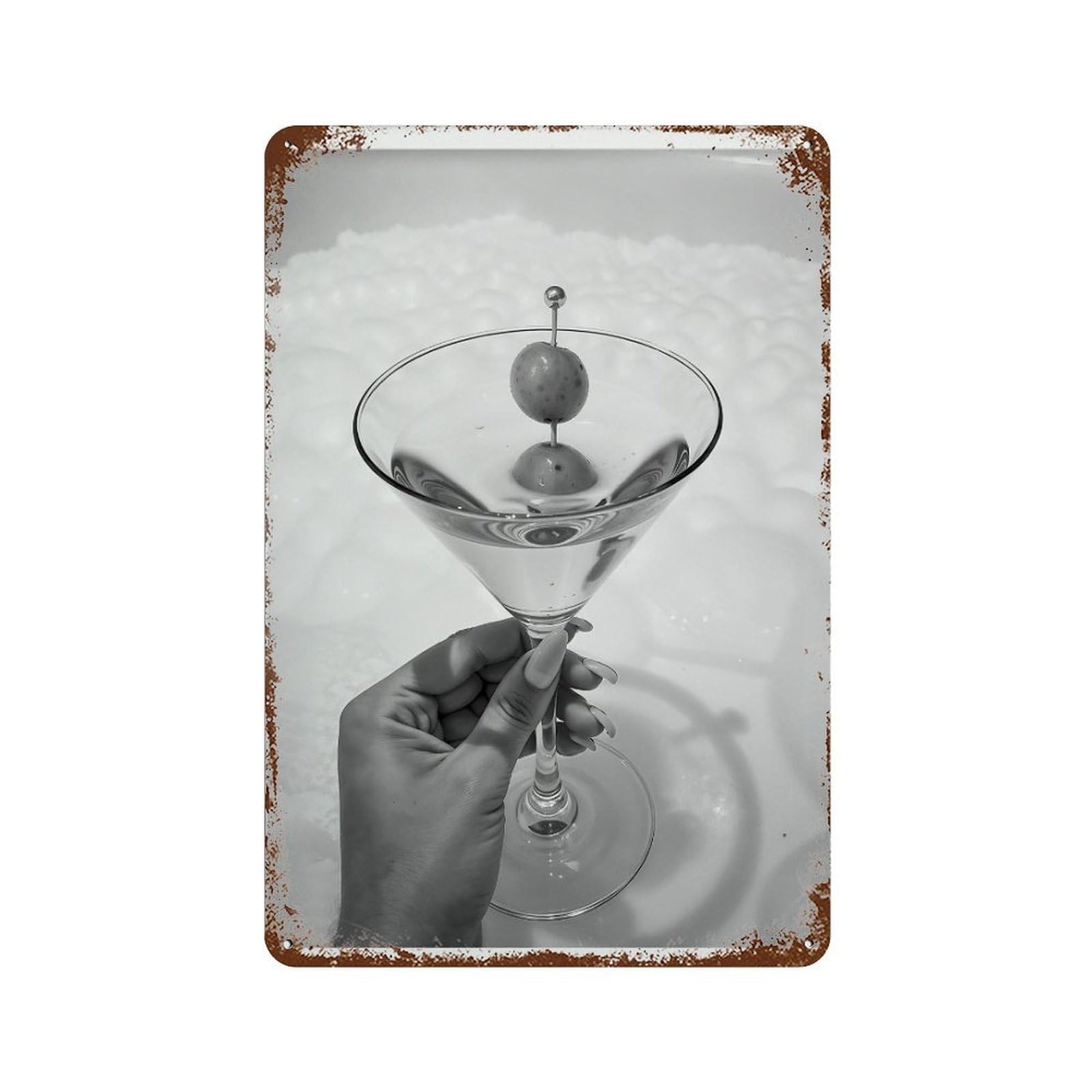 xiaoxiaoshen Woman Drinking Martini in Bathtub Print Wall Decor Art Metal Tin Poster Modern Home Decor Art Home Bar Shop Decorations Vintage Sign 30x20cm