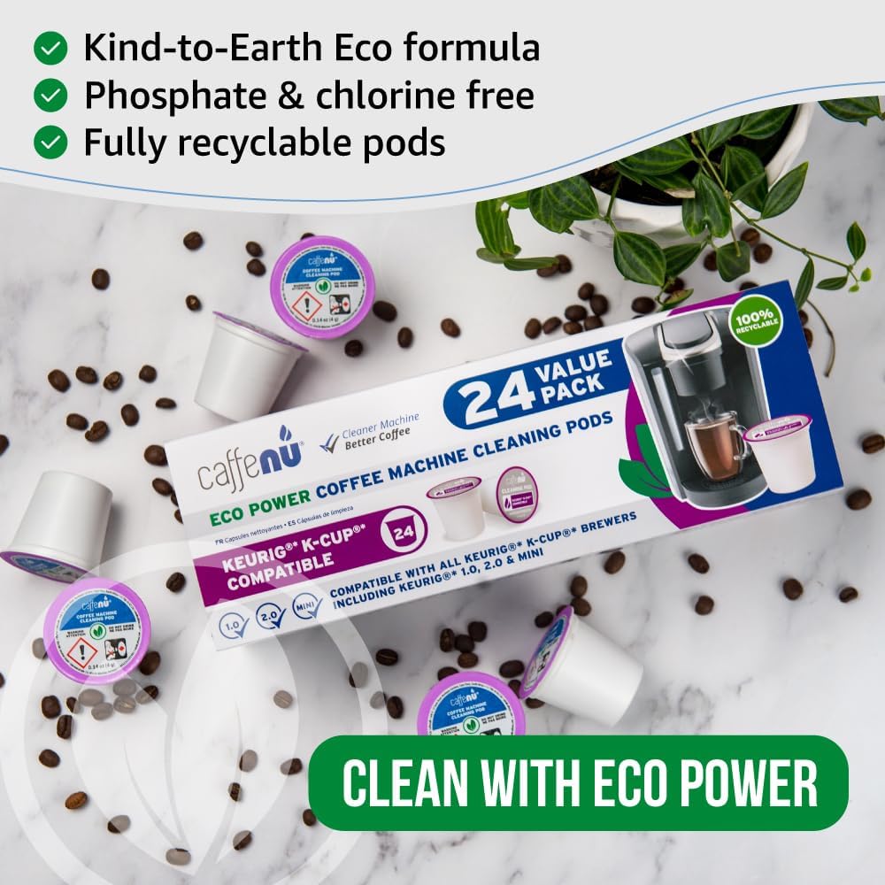 Keurig Compatible Cleaning Pods. 24 Rinse Pods Cleaner Kit. Eco Friendly, Removes Stale Coffee Residue & Stains. Keurig 1.0 & 2.0 Coffee Makers.