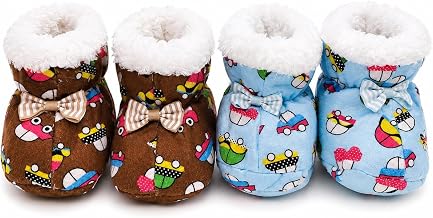 Baby Booties Cozy Fleece Slippers Soft Girls Sneakers Shoes, Winter Warm Infant Newborn Footwear Crib Sock Shoes First Walkers 2 Pairs_0-12 Months