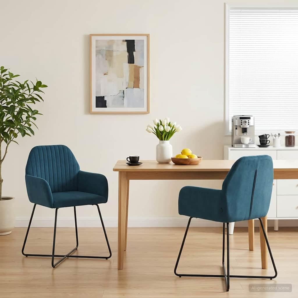 Set di 2 sedie da pranzo imbottite in velluto blu, con braccioli, ergonomiche, imbottite, struttura in metallo stabile, per sala da pranzo, cucina, soggiorno, ristorante, caffetteria, seduta