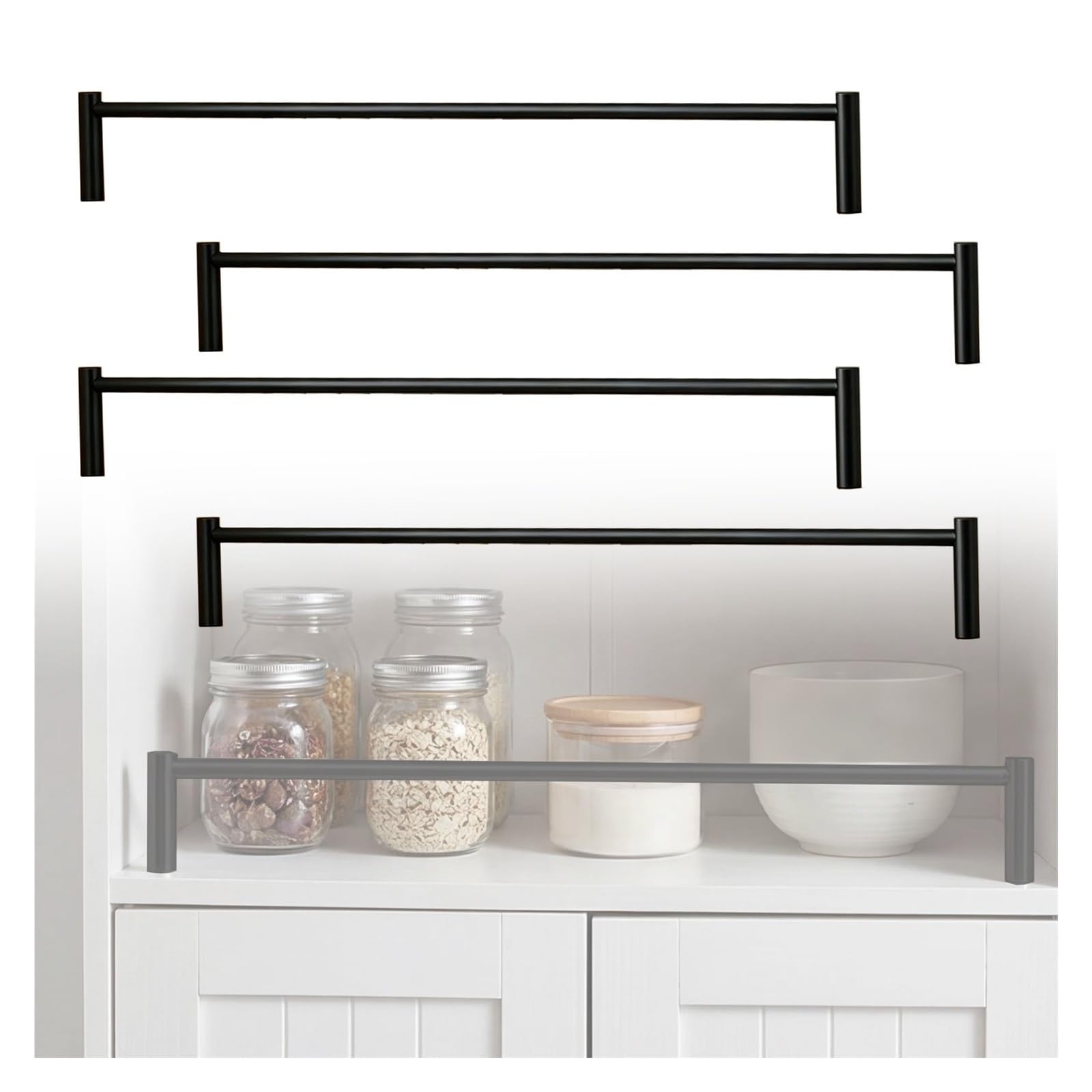 JYHHCYS Railing Rod Set for Shelves, Shelf Guard Rail Decorative 10 12 24 36 48 52 Inch Custom Length, Metal Spindles Shelf Fence for Wine, Books & Plants(Black 4pcs,63in/160cm)