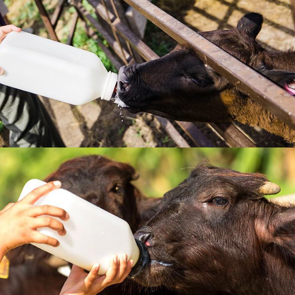 Biberon vertical de 3 L avec poignée, biberon à lait de veau vertical avec tétine en silicone, fournitures d'allaitement pour agneaux, moutons, bétail