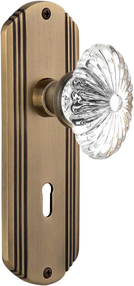 Nostalgic Warehouse Deco Plate with Keyhole Oval Fluted Crystal Glass Knob, Single Dummy, Polished Brass
