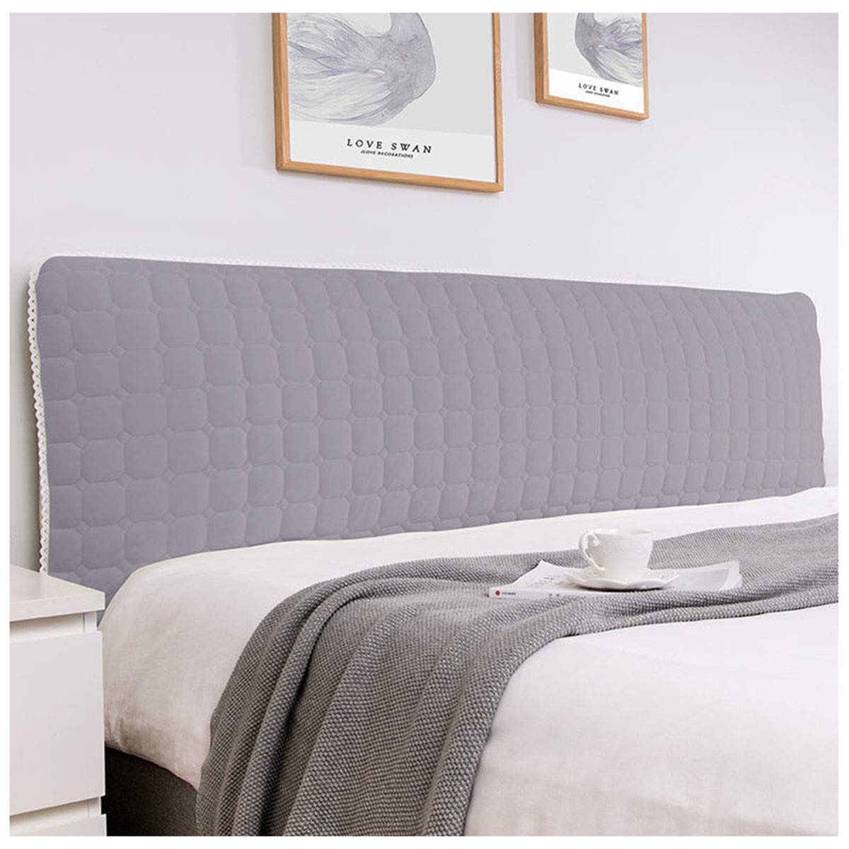 Cabecero Cojines Respaldo Protector de Funda de Cabecera de Cama Tejido de Flannel Suave sólida a Prueba de Polvo decoración de Dormitorio (Color : Light Grey, Size : 2m)