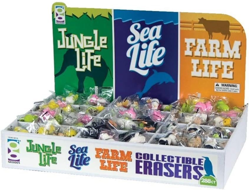 Raymond Geddes Jungle Sea and Farm Life Collectible Erasers for Kids (Pack of 288)