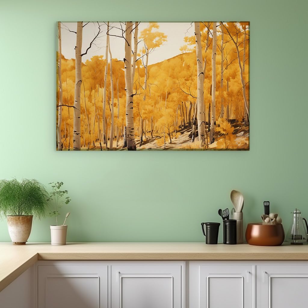Canvas for Living room. Autumn�s Embrace: A Journey Through the Vibrant Aspens and Birches, 27 x 18 inch Canvas Wall Art - Contemporary Masterpieces - Modern Home Decor - 69x46 cm (27x18 inch)