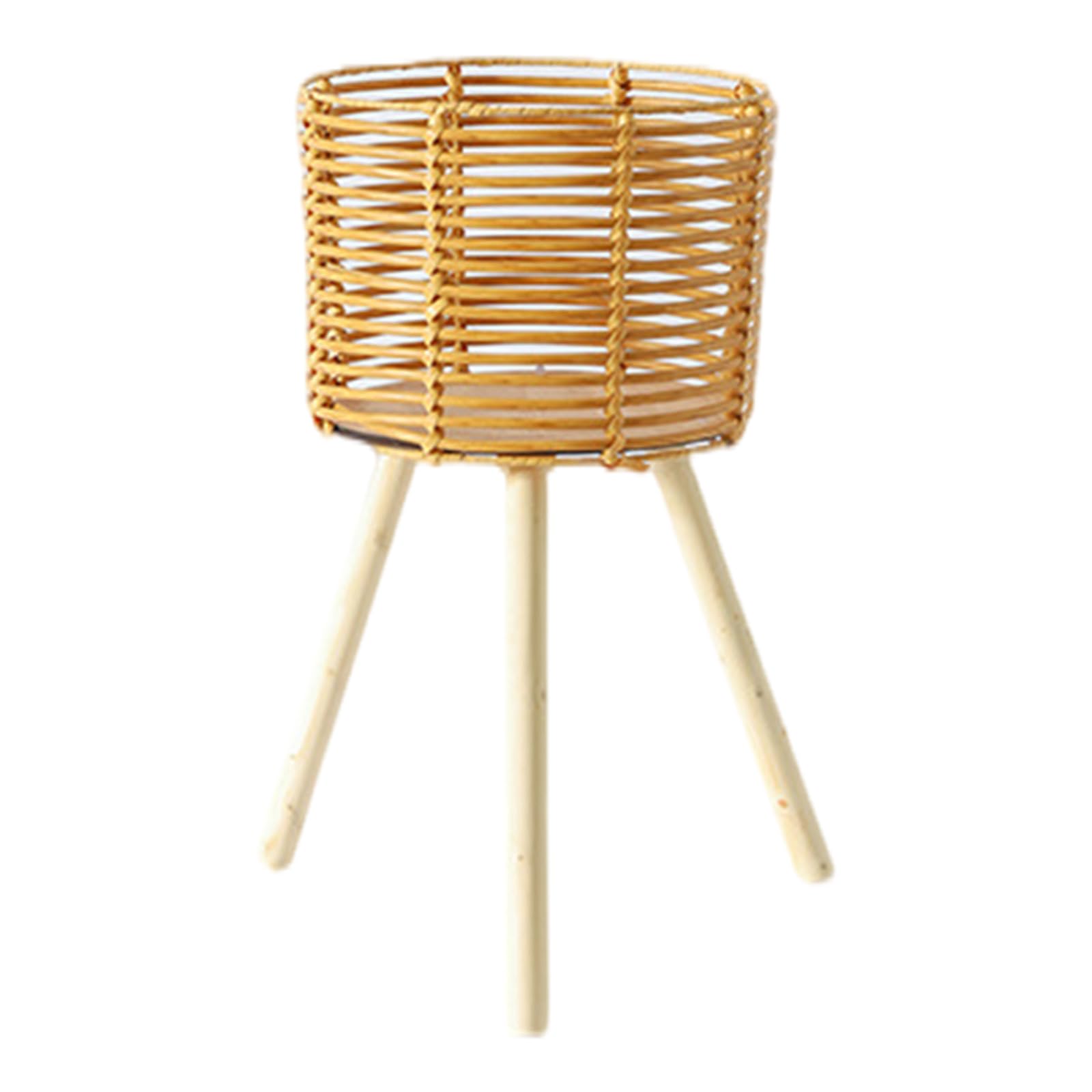NPYQ Plant Stand with Wood Leg Support Flowerpots Storage Shelf Handwoven Flower Baskets Decorative Rack for Succulents Garden Planter