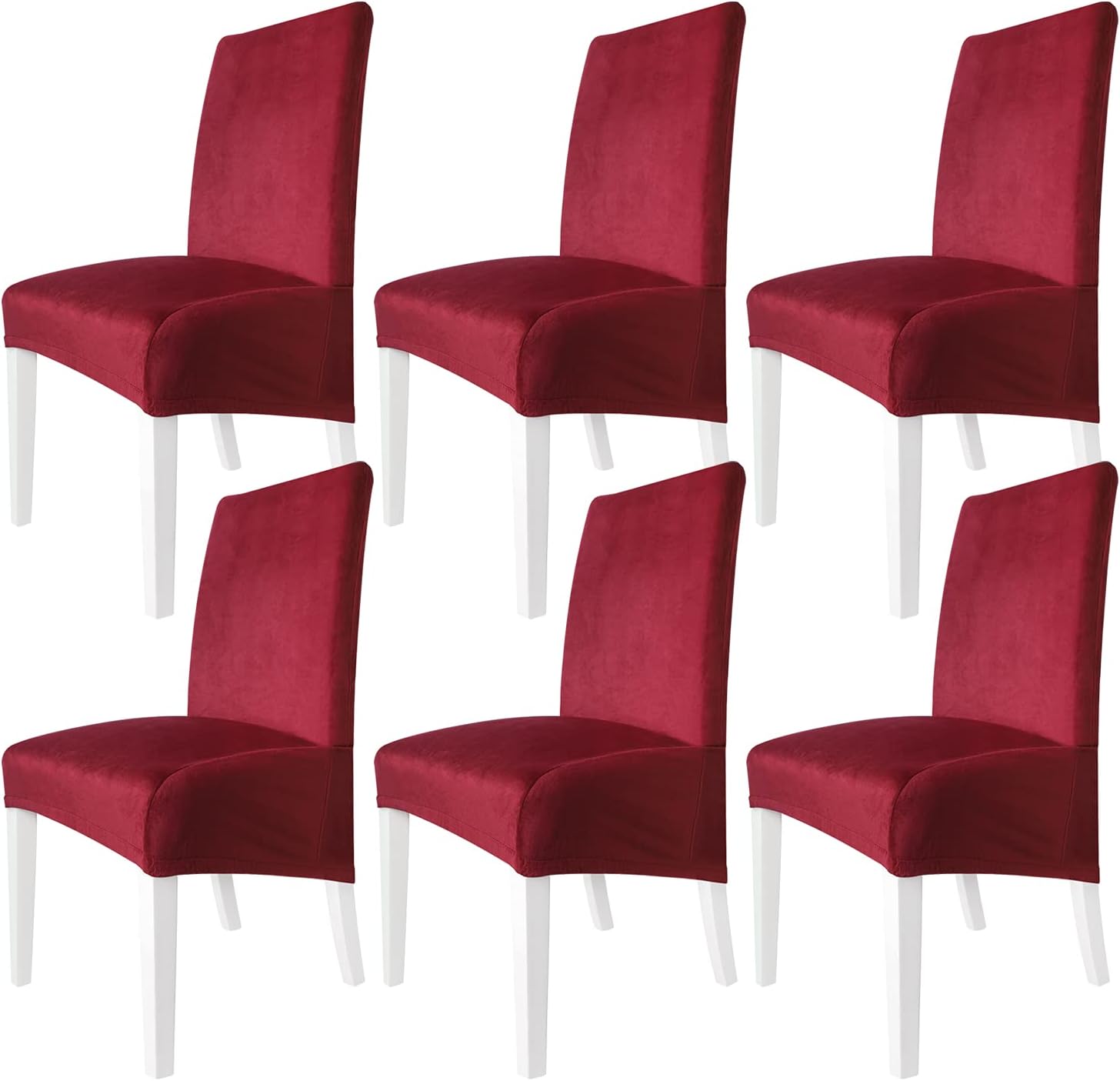 GoodtoU Velvet Dining Chair Covers Large Stretch Chair Covers for Dining Room Set of 6, High Back, Oversized,Burgundy