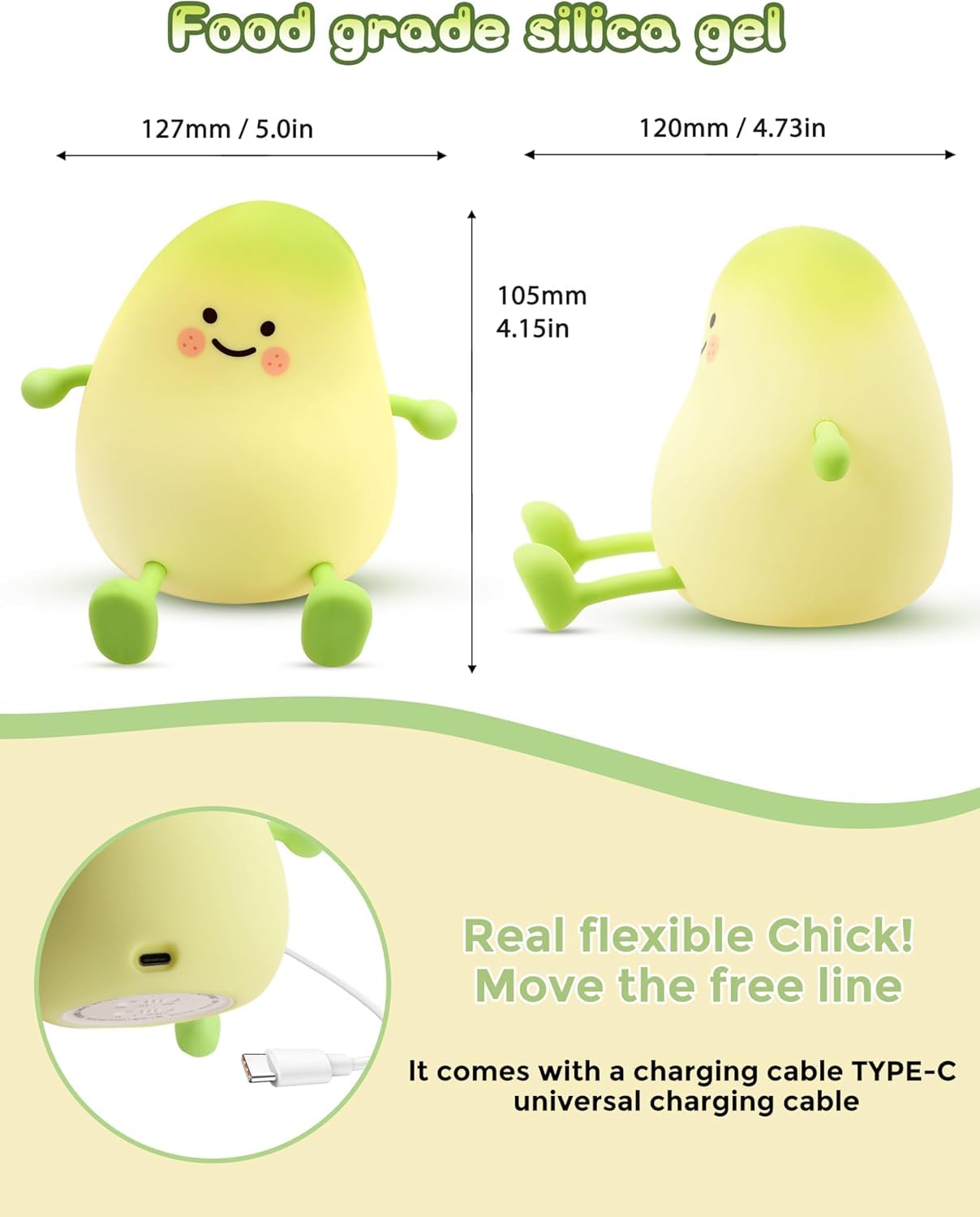 Luz nocturna LED para niños, bonito diseño en forma de mango para bebés y niños pequeños, luz nocturna suave para dormitorio, recargable