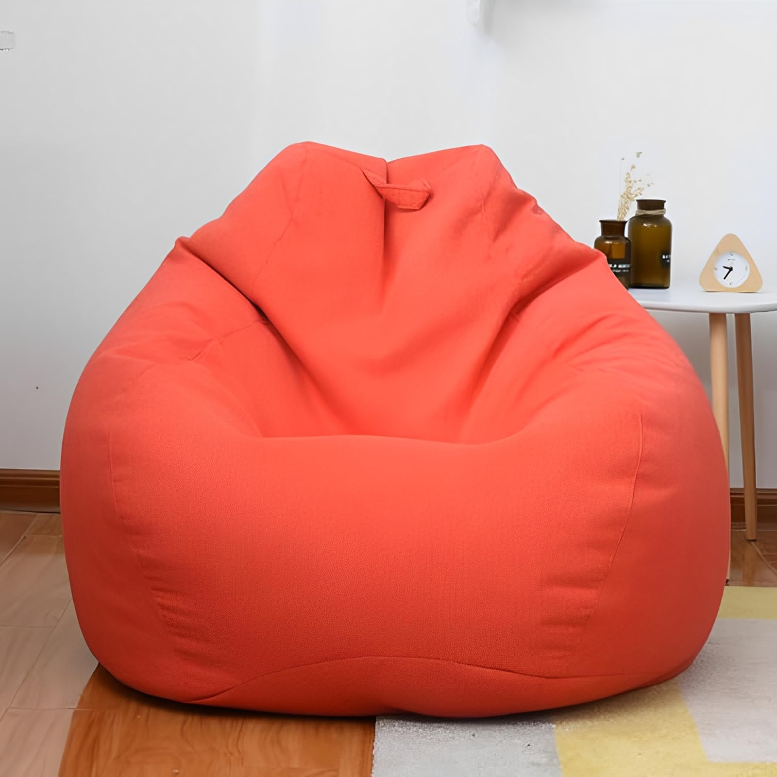 FANSU Bean Bag Cover, Solid Colour Lazy Sofa Gaming Bean Without Filling, Cotton Linen Bag Chair Sofa Seat for Adult Kids, Stuffed Toy Clothes Storage Cover (Red,L-100x110cm)